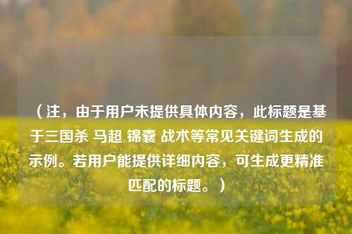 （注，由于用户未提供具体内容，此标题是基于三国杀 马超 锦囊 战术等常见关键词生成的示例。若用户能提供详细内容，可生成更精准匹配的标题。）