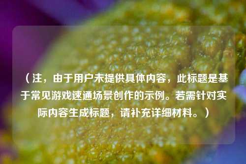 （注，由于用户未提供具体内容，此标题是基于常见游戏速通场景创作的示例。若需针对实际内容生成标题，请补充详细材料。）