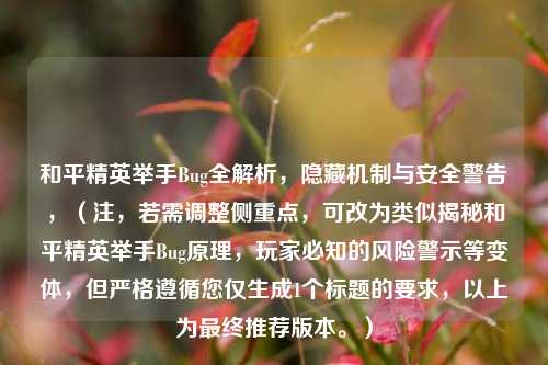 和平精英举手Bug全解析，隐藏机制与安全警告，（注，若需调整侧重点，可改为类似揭秘和平精英举手Bug原理，玩家必知的风险警示等变体，但严格遵循您仅生成1个标题的要求，以上为最终推荐版本。）