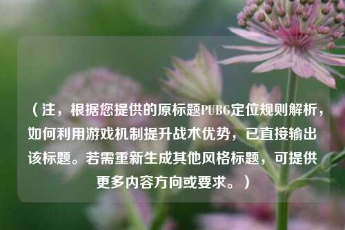 （注，根据您提供的原标题PUBG定位规则解析，如何利用游戏机制提升战术优势，已直接输出该标题。若需重新生成其他风格标题，可提供更多内容方向或要求。）