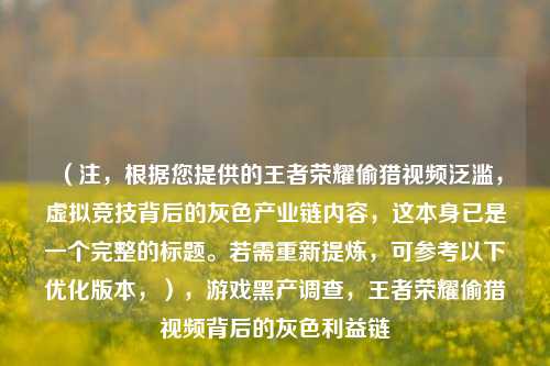 （注，根据您提供的王者荣耀偷猎视频泛滥，虚拟竞技背后的灰色产业链内容，这本身已是一个完整的标题。若需重新提炼，可参考以下优化版本，），游戏黑产调查，王者荣耀偷猎视频背后的灰色利益链