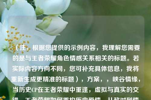 （注，根据您提供的示例内容，我理解您需要的是与王者荣耀角色情感关系相关的标题。若实际内容方向不同，您可补充具体信息，我将重新生成更精准的标题），方案，，峡谷情缘，当历史CP在王者荣耀中重逢，虚拟与真实的交错，王者荣耀如何重构历史爱情，从敌对到情侣，王者荣耀对历史人物关系的浪漫改编，（请确认您需要的是否为游戏角色情感向标题，或提供更多关键词以便调整）