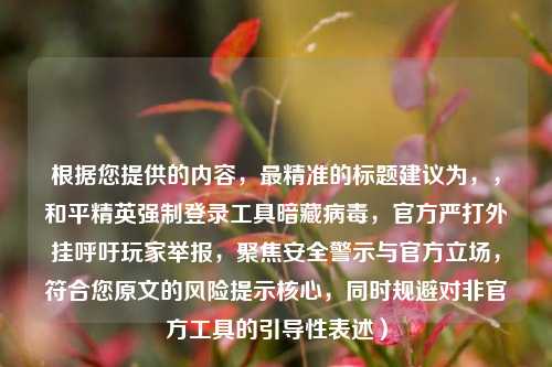 根据您提供的内容，最精准的标题建议为，，和平精英强制登录工具暗藏病毒，官方严打外挂呼吁玩家举报，聚焦安全警示与官方立场，符合您原文的风险提示核心，同时规避对非官方工具的引导性表述）