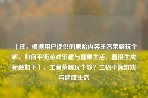 （注，根据用户提供的原始内容王者荣耀玩个够，如何平衡游戏乐趣与健康生活，直接生成标题如下），王者荣耀玩个够？三招平衡游戏与健康生活