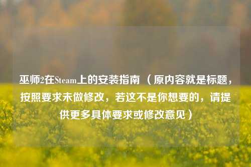 巫师2在Steam上的安装指南 （原内容就是标题，按照要求未做修改，若这不是你想要的，请提供更多具体要求或修改意见）
