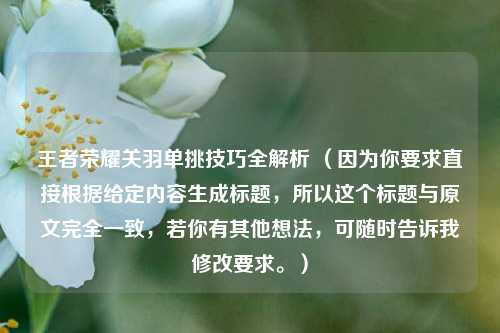 王者荣耀关羽单挑技巧全解析 （因为你要求直接根据给定内容生成标题，所以这个标题与原文完全一致，若你有其他想法，可随时告诉我修改要求。）