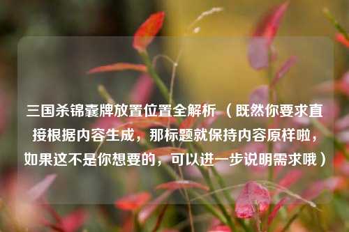 三国杀锦囊牌放置位置全解析 （既然你要求直接根据内容生成，那标题就保持内容原样啦，如果这不是你想要的，可以进一步说明需求哦）