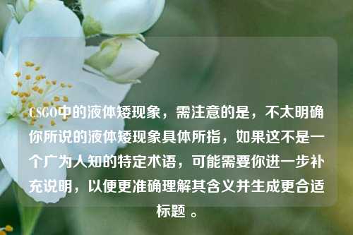 CSGO中的液体矮现象，需注意的是，不太明确你所说的液体矮现象具体所指，如果这不是一个广为人知的特定术语，可能需要你进一步补充说明，以便更准确理解其含义并生成更合适标题 。