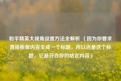 和平精英大视角设置 *** 全解析 （因为你要求直接根据内容生成一个标题，所以还是这个标题，它更符合你的给定内容）