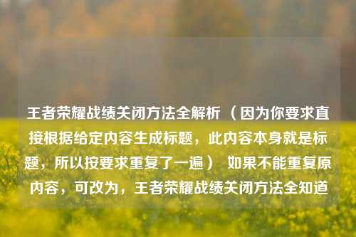 王者荣耀战绩关闭 *** 全解析 （因为你要求直接根据给定内容生成标题，此内容本身就是标题，所以按要求重复了一遍）  如果不能重复原内容，可改为，王者荣耀战绩关闭 *** 全知道