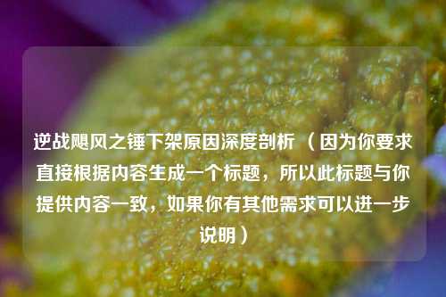 逆战飓风之锤下架原因深度剖析 （因为你要求直接根据内容生成一个标题，所以此标题与你提供内容一致，如果你有其他需求可以进一步说明）