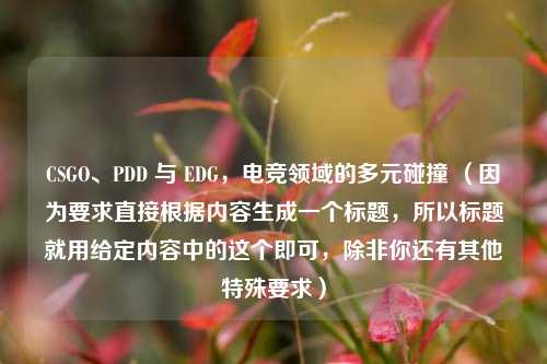 CSGO、PDD 与 EDG，电竞领域的多元碰撞 （因为要求直接根据内容生成一个标题，所以标题就用给定内容中的这个即可，除非你还有其他特殊要求）