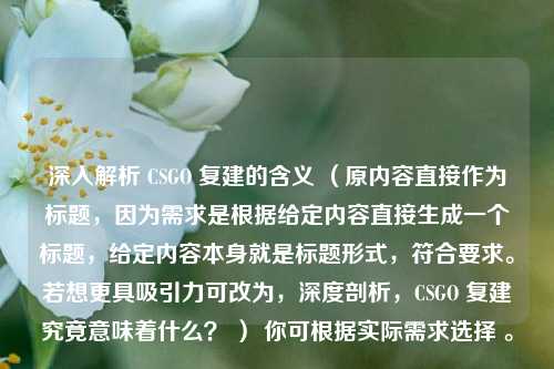 深入解析 CSGO 复建的含义 （原内容直接作为标题，因为需求是根据给定内容直接生成一个标题，给定内容本身就是标题形式，符合要求。若想更具吸引力可改为，深度剖析，CSGO 复建究竟意味着什么？ ） 你可根据实际需求选择 。