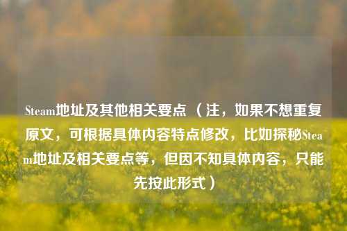 Steam地址及其他相关要点 （注，如果不想重复原文，可根据具体内容特点修改，比如探秘Steam地址及相关要点等，但因不知具体内容，只能先按此形式）