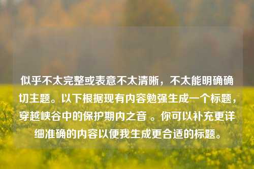 似乎不太完整或表意不太清晰，不太能明确确切主题。以下根据现有内容勉强生成一个标题，穿越峡谷中的保护期内之音 。你可以补充更详细准确的内容以便我生成更合适的标题。