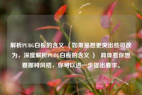 解析PUBG白板的含义 （如果是想更突出些可改为，深度解析PUBG白板的含义 ）  具体看你想要哪种风格，你可以进一步提出要求。