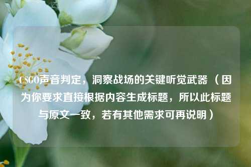 CSGO声音判定，洞察战场的关键听觉武器 （因为你要求直接根据内容生成标题，所以此标题与原文一致，若有其他需求可再说明）