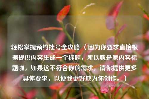 轻松掌握预约挂号全攻略 (因为你要求直接根据提供内容生成一个标题,所以就是原内容标题啦,如果这不符合你的需求,请你提供更多具体要求,以便我更好地为你创作。)