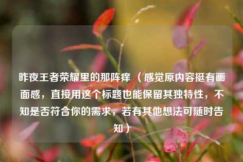 昨夜王者荣耀里的那阵痒 （感觉原内容挺有画面感，直接用这个标题也能保留其独特性，不知是否符合你的需求，若有其他想法可随时告知）