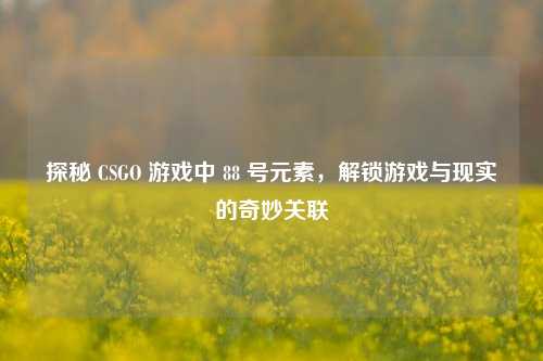 探秘 CSGO 游戏中 88 号元素，解锁游戏与现实的奇妙关联