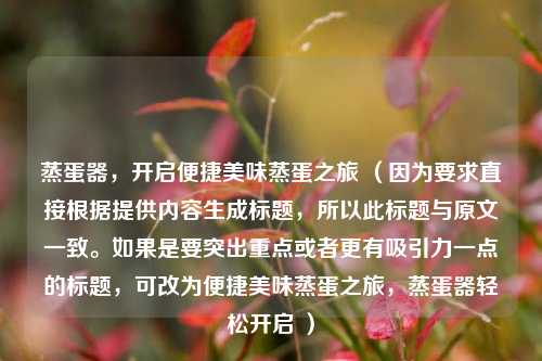 蒸蛋器，开启便捷美味蒸蛋之旅 （因为要求直接根据提供内容生成标题，所以此标题与原文一致。如果是要突出重点或者更有吸引力一点的标题，可改为便捷美味蒸蛋之旅，蒸蛋器轻松开启 ）