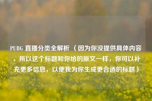 PUBG 直播分类全解析 （因为你没提供具体内容，所以这个标题和你给的原文一样，你可以补充更多信息，以便我为你生成更合适的标题）