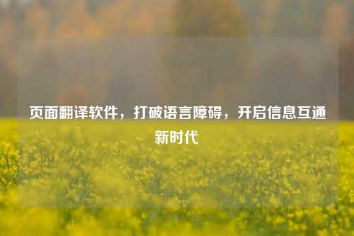 页面翻译软件，打破语言障碍，开启信息互通新时代
