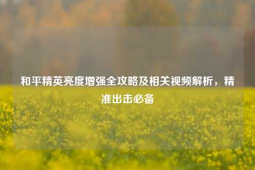 和平精英亮度增强全攻略及相关视频解析，精准出击必备