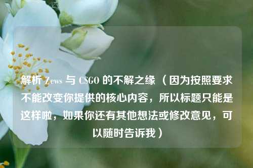 解析 Zews 与 CSGO 的不解之缘 （因为按照要求不能改变你提供的核心内容，所以标题只能是这样啦，如果你还有其他想法或修改意见，可以随时告诉我）