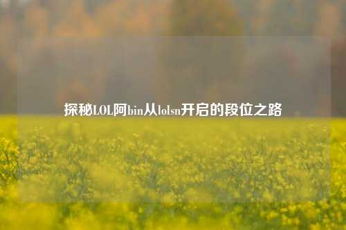探秘LOL阿bin从lolsn开启的段位之路