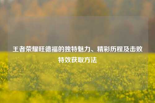 王者荣耀旺德福的独特魅力、精彩历程及击败特效获取 *** 