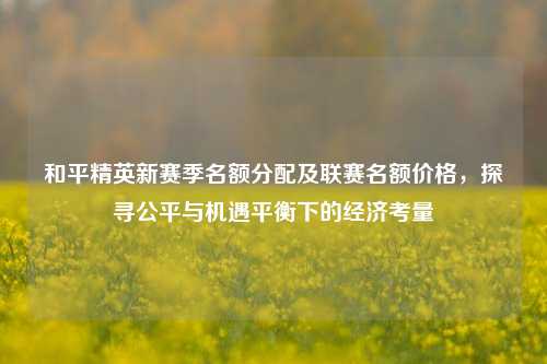 和平精英新赛季名额分配及联赛名额价格，探寻公平与机遇平衡下的经济考量