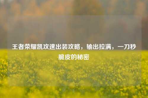 王者荣耀凯攻速出装攻略，输出拉满，一刀秒脆皮的秘密