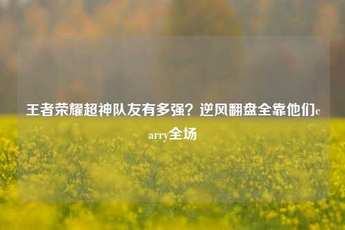 王者荣耀超神队友有多强？逆风翻盘全靠他们carry全场