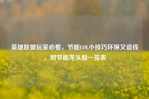 英雄联盟玩家必看，节能LOL小技巧环保又省钱，附节能龙头股一览表