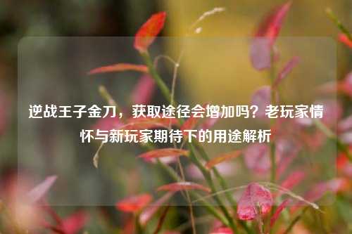 逆战王子金刀，获取途径会增加吗？老玩家情怀与新玩家期待下的用途解析
