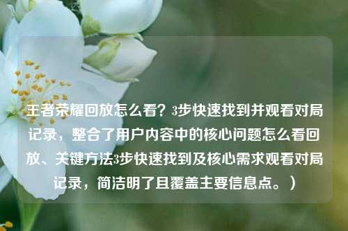 王者荣耀回放怎么看？3步快速找到并观看对局记录，整合了用户内容中的核心问题怎么看回放、关键 *** 3步快速找到及核心需求观看对局记录，简洁明了且覆盖主要信息点。）
