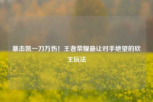 暴击凯一刀万伤！王者荣耀最让对手绝望的砍王玩法