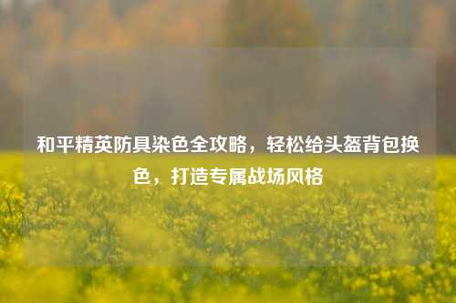和平精英防具染色全攻略,轻松给头盔背包换色,打造专属战场风格