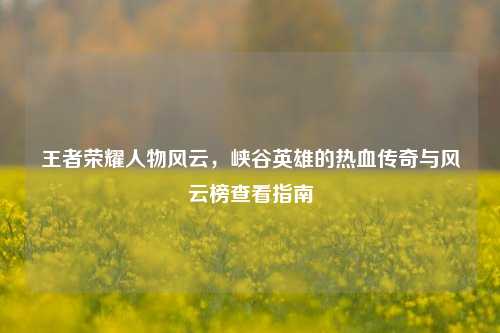 王者荣耀人物风云,峡谷英雄的热血传奇与风云榜查看指南