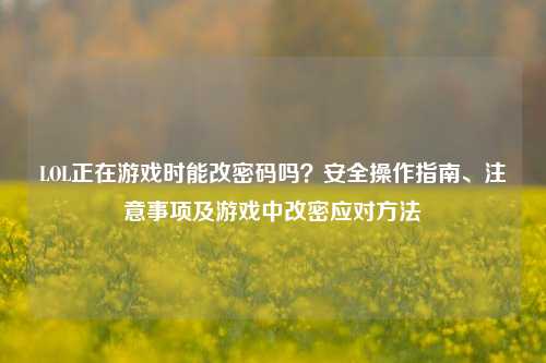 LOL正在游戏时能改密码吗?安全操作指南、注意事项及游戏中改密应对 ***