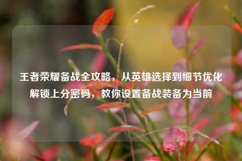 王者荣耀备战全攻略，从英雄选择到细节优化解锁上分密码，教你设置备战装备为当前