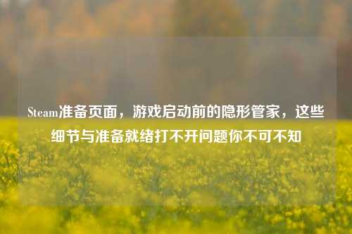 Steam准备页面，游戏启动前的隐形管家，这些细节与准备就绪打不开问题你不可不知