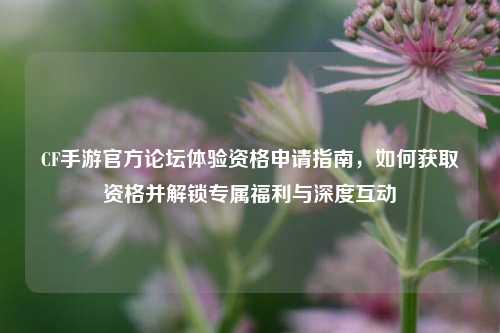 CF手游官方论坛体验资格申请指南,如何获取资格并解锁专属福利与深度互动